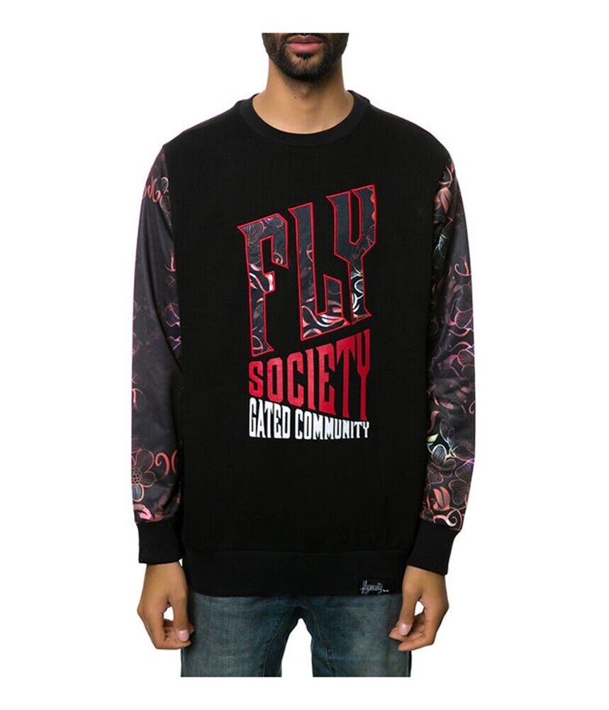 Fly Society Mens The Geo Crewneck Sweatshirt, Black, Xx-large