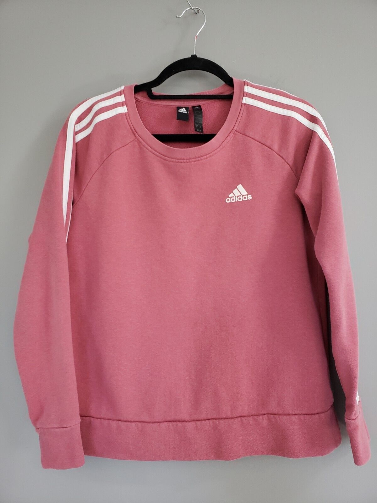 Adidas Womens Three Stripe Crewneck Sweatshirt Mauve Pink Small Gym Yoga Running
