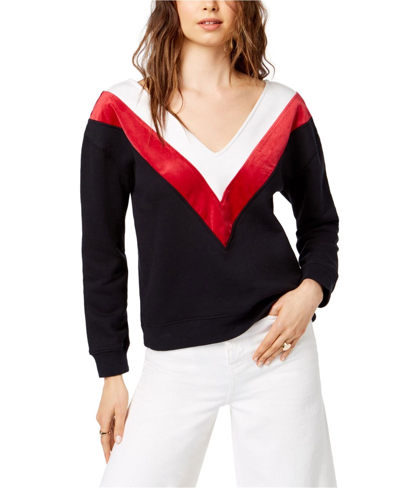 Kendall Kylie Womens Chevron Sweatshirt, Black, Large