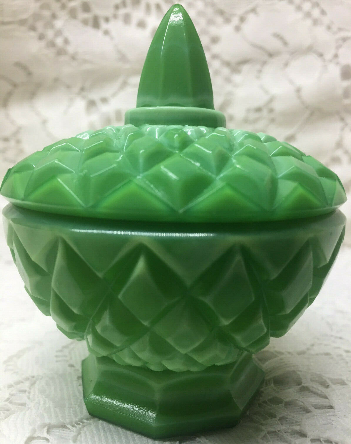 Jadeite Green Milk Glass Covered Candy Dish Coffee Sugar Jar Cracker Opaque Jade