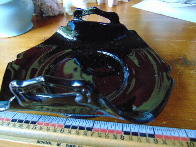 Antique Black Milk Glass Candy Dish With Handles