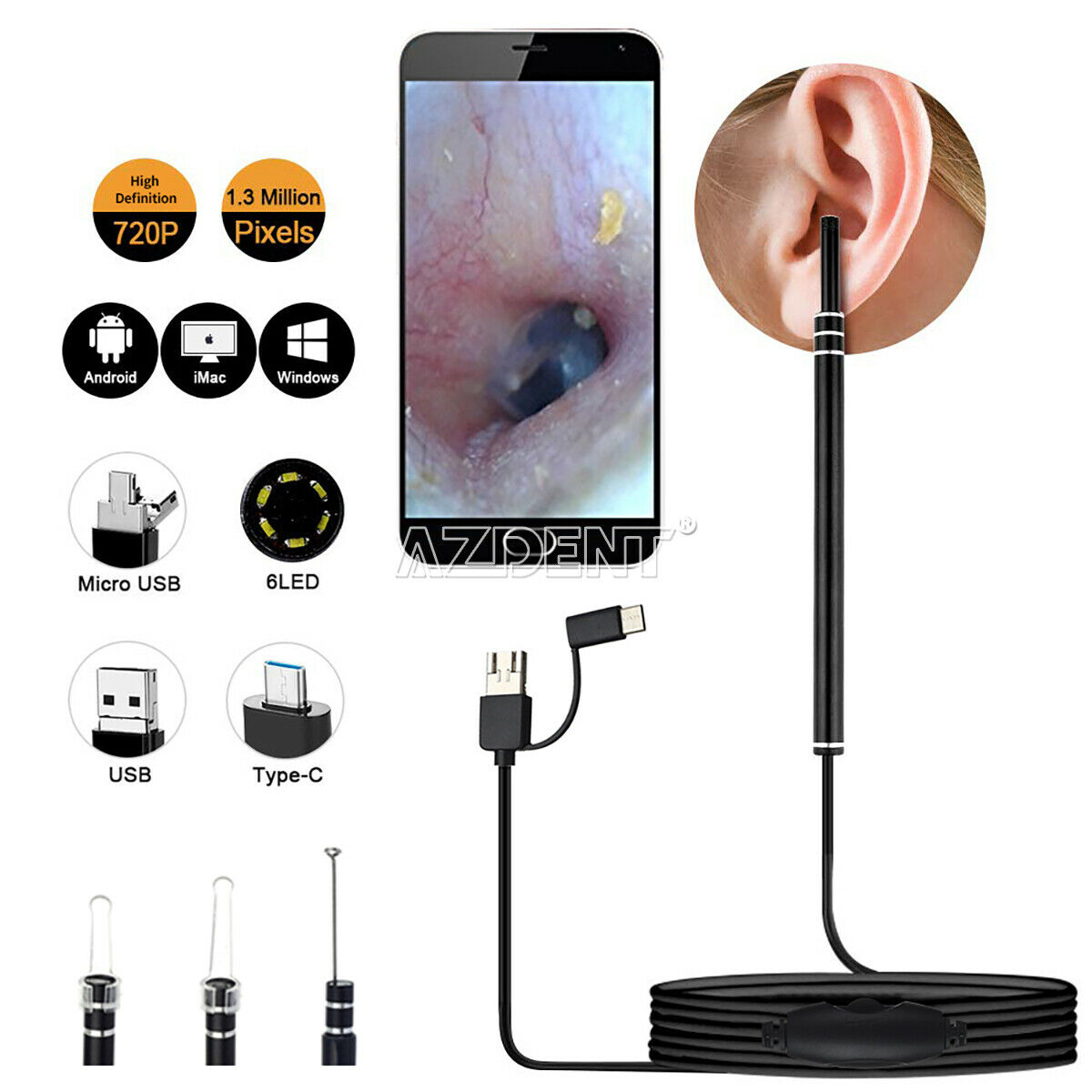 3 In 1 Android Usb Earpick Wax Remover Ear Cleaner Scope Endoscope Pc Camera