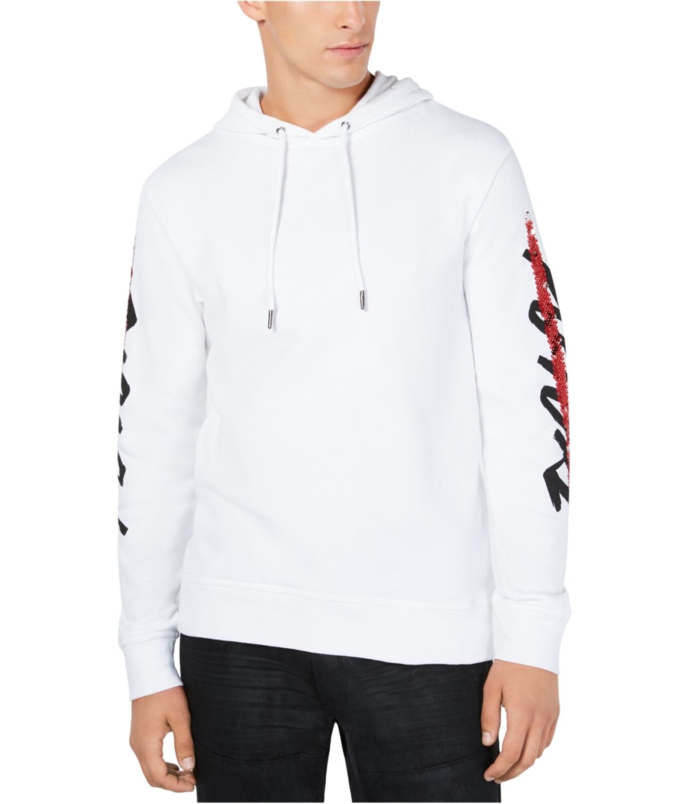 I-n-c Mens Sequin Graphic Hoodie Sweatshirt, White, Large