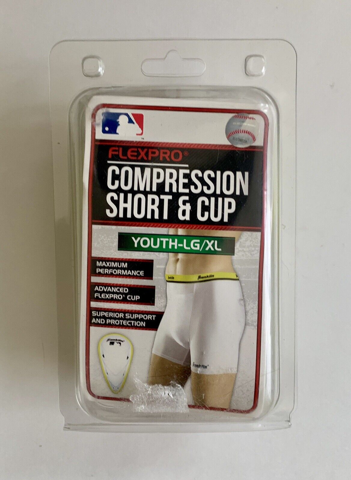 New In Package Franklin Flexpro Compression Short & Cup  White Yellow Youth L-xl