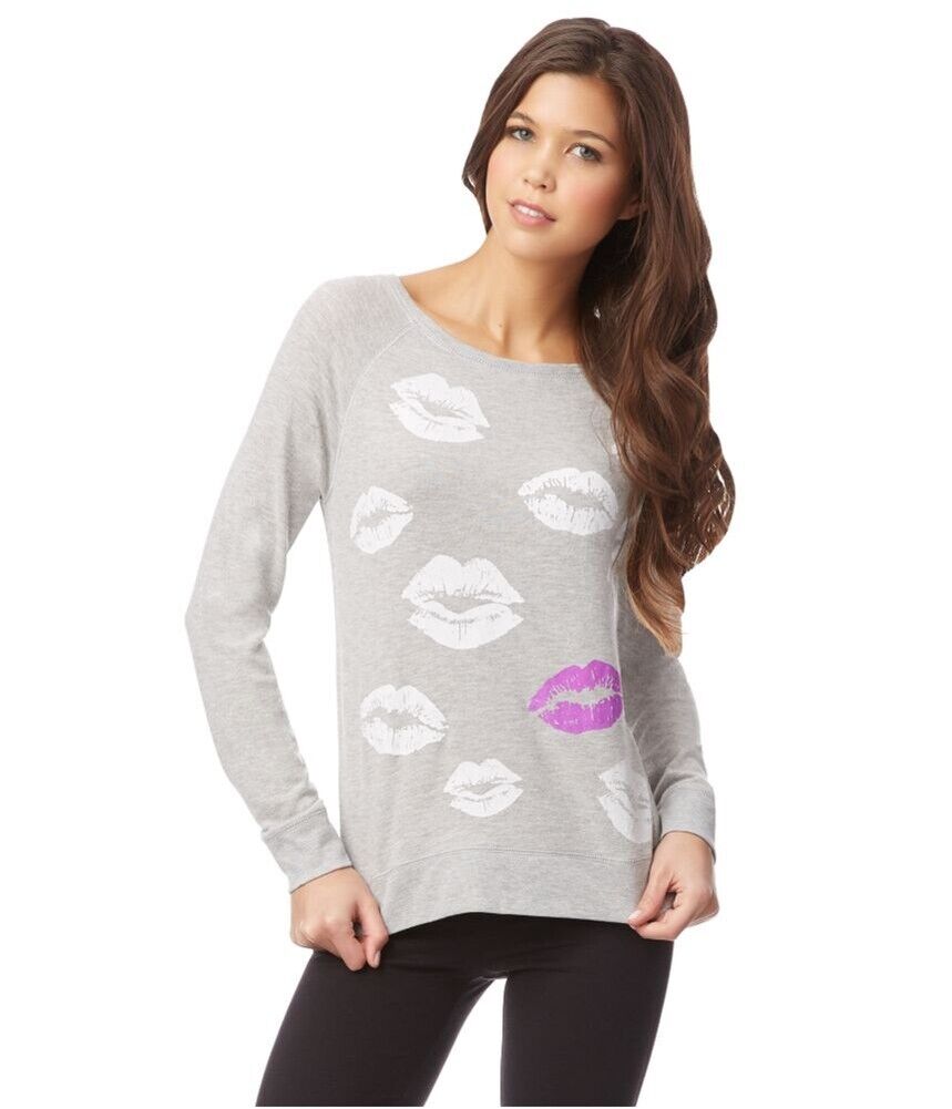 Aeropostale Womens Lips Sweatshirt, Grey, Medium