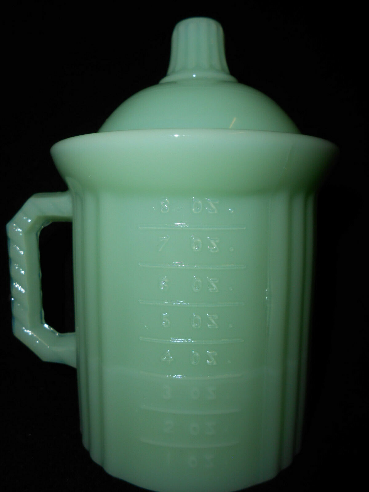 Jadeite Green Milk Glass Measuring Jar W/ Lid Dish Jade Measure Restaurant Ware